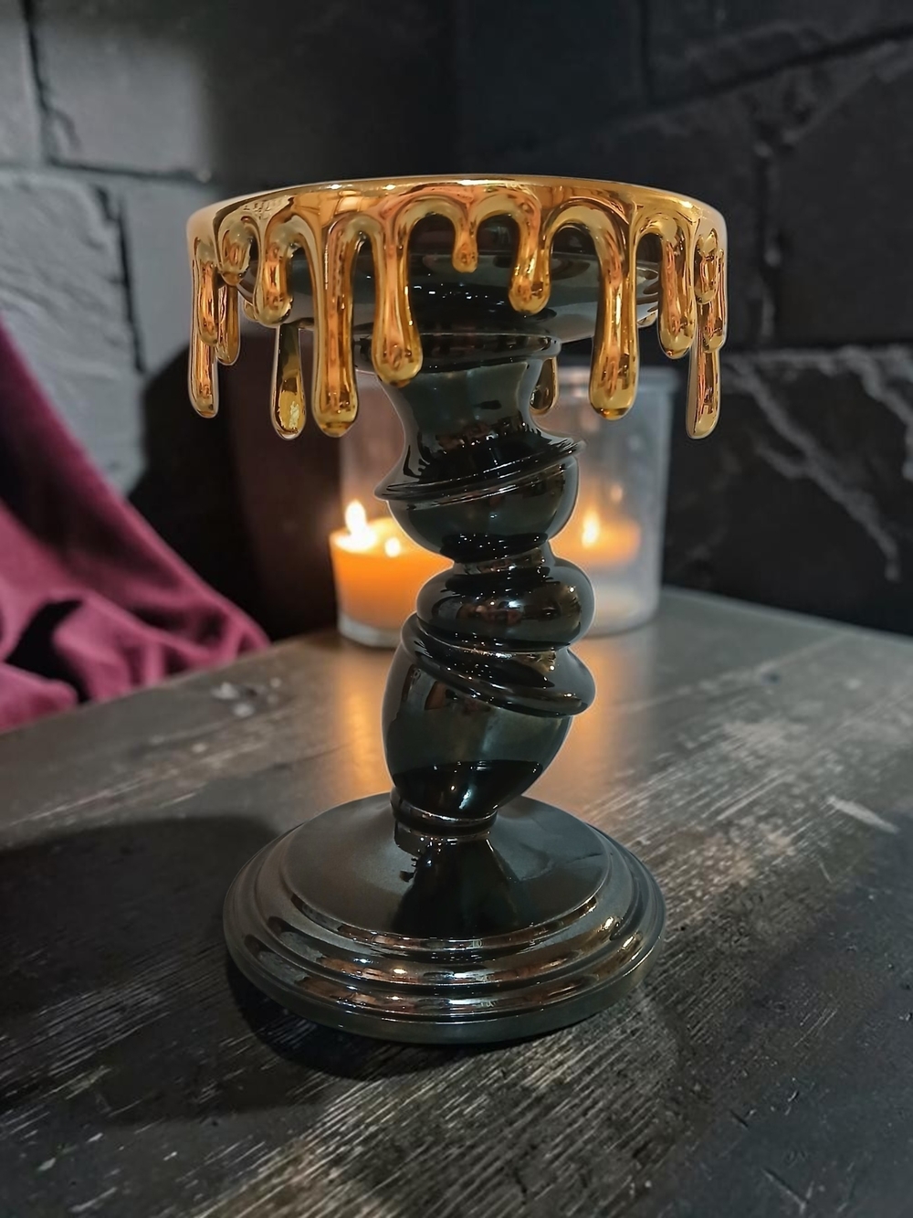 Bath & Body Works Black Candle Holder with Gold Drip Rim